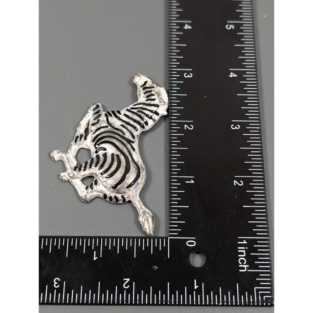 Vintage Zebra Metal Pin Brooch Black Stripe‎ Enamel Tribal